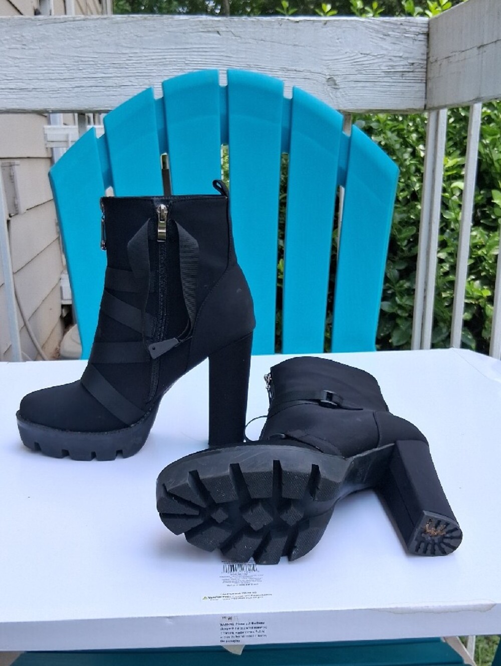 Black Women's Strappy Lug-Heel Ankle Boots - Fashion - Picture 5 of 5